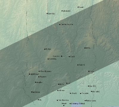 Map of the eclipse path across Benin on 04/29/2758