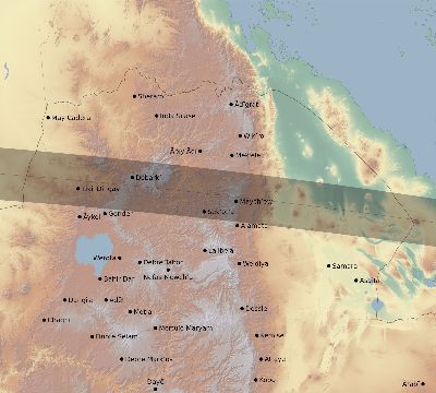 Map of the eclipse path across Ethiopia on 04/29/2758