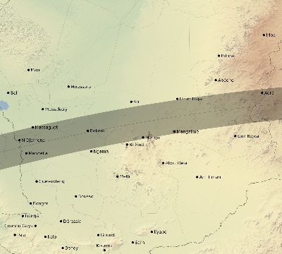 Map of the eclipse path across Chad on 04/29/2758
