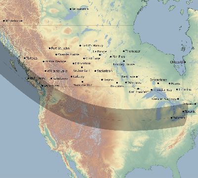 Map of the eclipse path across Canada on 10/13/2759