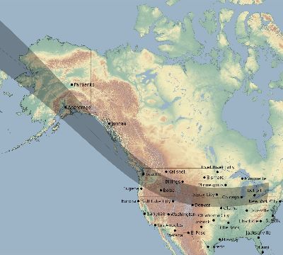 Map of the eclipse path across United States on 10/13/2759