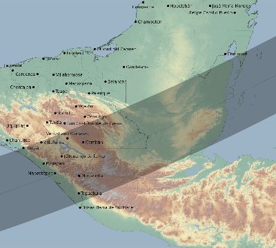 Map of the eclipse path across Mexico on 02/27/2761