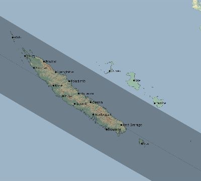 Map of the eclipse path across New Caledonia on 08/22/2761