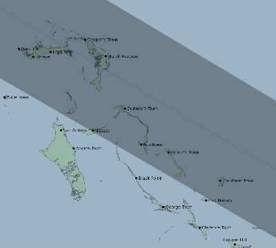 Map of the eclipse path across Bahamas on 08/12/2762