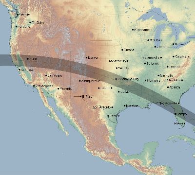 Map of the eclipse path across United States on 08/12/2762