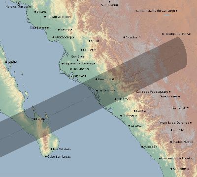 Map of the eclipse path across Mexico on 12/15/2764