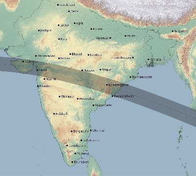 Map of the eclipse path across India on 06/10/2765