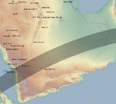 Map of the eclipse path across Saudi Arabia on 06/10/2765