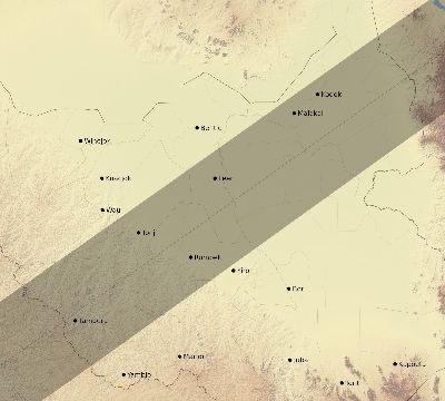 Map of the eclipse path across South Sudan on 06/10/2765