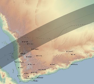 Map of the eclipse path across Yemen on 06/10/2765