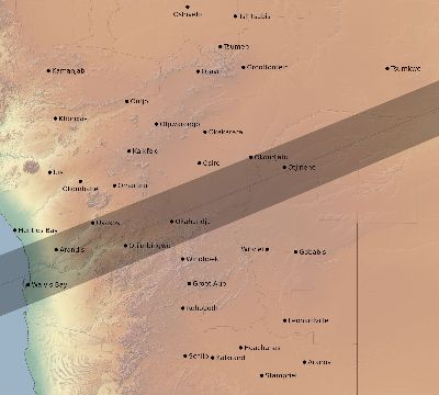Map of the eclipse path across Namibia on 12/04/2765