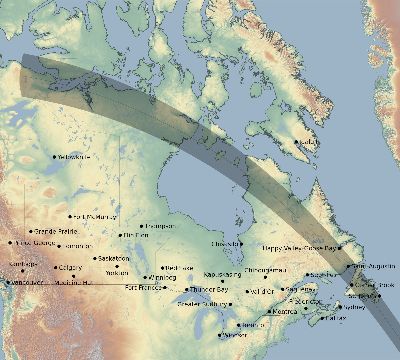 Map of the eclipse path across Canada on 10/03/2768