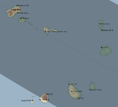 Map of the eclipse path across Cape Verde on 10/03/2768