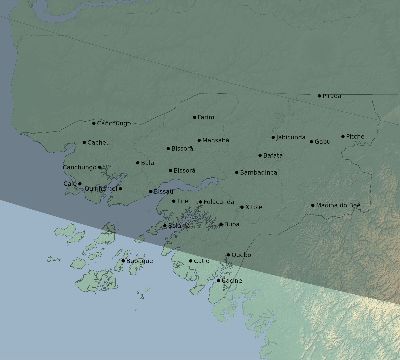Map of the eclipse path across Guinea-Bissau on 10/03/2768