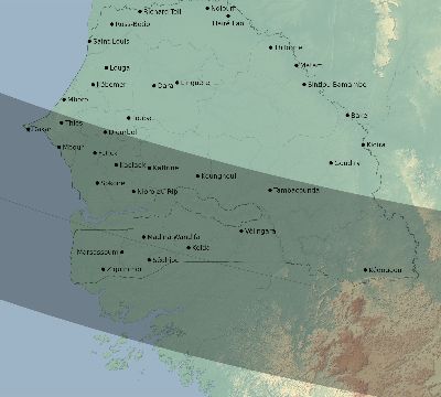Map of the eclipse path across Senegal on 10/03/2768