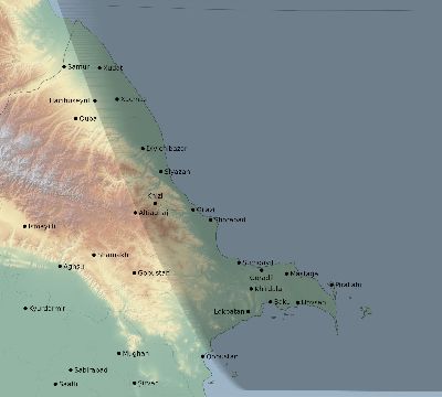 Map of the eclipse path across Azerbaijan on 03/19/2770
