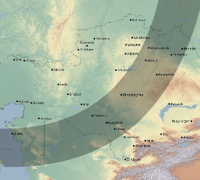 Map of the eclipse path across Kazakhstan on 03/19/2770