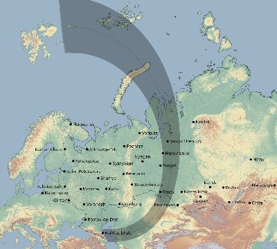 Map of the eclipse path across Russia on 03/19/2770
