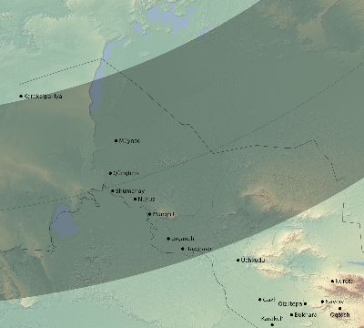 Map of the eclipse path across Uzbekistan on 03/19/2770