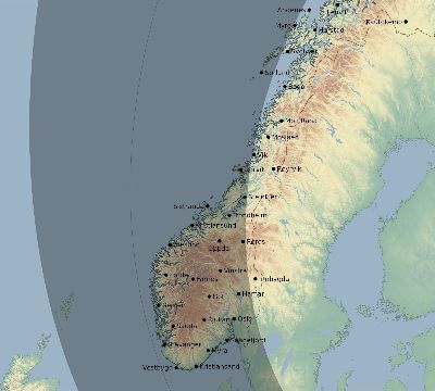 Map of the eclipse path across Norway on 08/03/2771