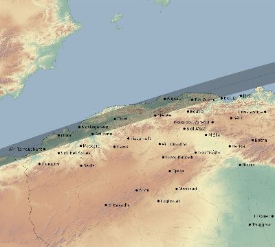 Map of the eclipse path across Algeria on 07/22/2772