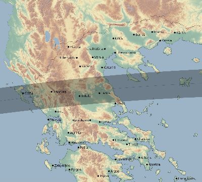 Map of the eclipse path across Greece on 07/22/2772