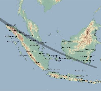 Map of the eclipse path across Indonesia on 07/22/2772