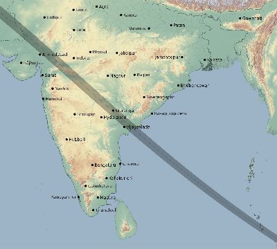 Map of the eclipse path across India on 07/22/2772