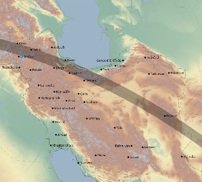 Map of the eclipse path across Iran on 07/22/2772