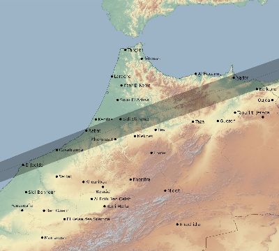 Map of the eclipse path across Morocco on 07/22/2772