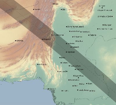 Map of the eclipse path across Pakistan on 07/22/2772