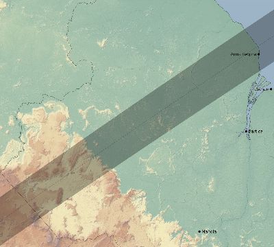 Map of the eclipse path across Guyana on 01/15/2773