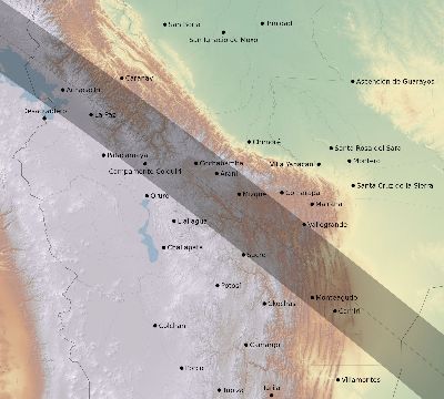 Map of the eclipse path across Bolivia on 07/12/2773