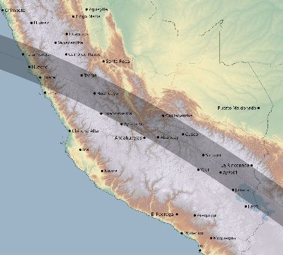 Map of the eclipse path across Peru on 07/12/2773