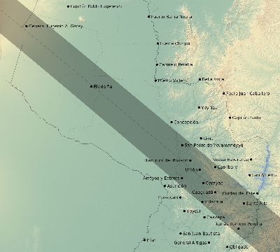 Map of the eclipse path across Paraguay on 07/12/2773