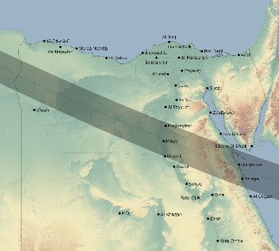Map of the eclipse path across Egypt on 01/04/2774