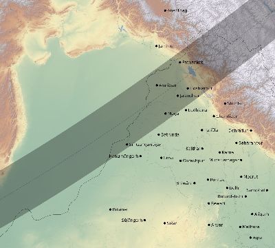 Map of the eclipse path across India on 01/04/2774