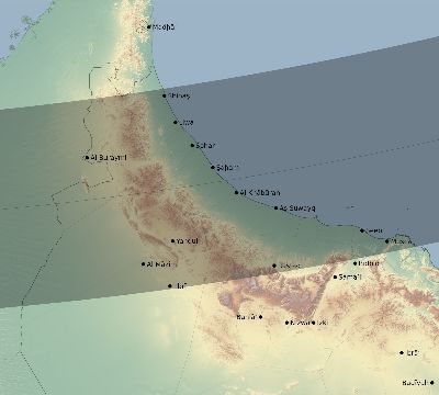 Map of the eclipse path across Oman on 01/04/2774