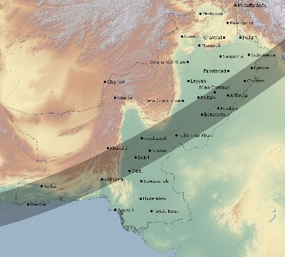 Map of the eclipse path across Pakistan on 01/04/2774