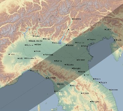 Map of the eclipse path across Italy on 05/21/2775