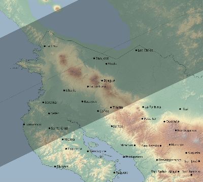 Map of the eclipse path across Costa Rica on 05/10/2776