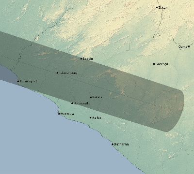 Map of the eclipse path across Liberia on 05/10/2776
