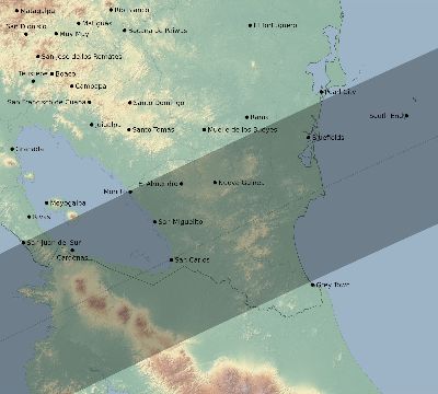 Map of the eclipse path across Nicaragua on 05/10/2776