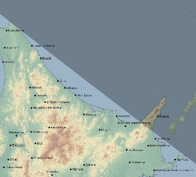 Map of the eclipse path across Japan on 10/23/2777