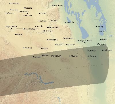 Map of the eclipse path across Canada on 03/10/2779