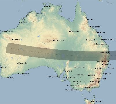 Map of the eclipse path across Australia on 02/27/2780