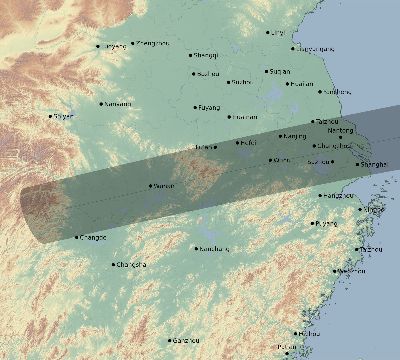 Map of the eclipse path across China on 08/22/2780