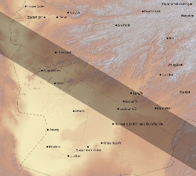 Map of the eclipse path across Afghanistan on 12/26/2782
