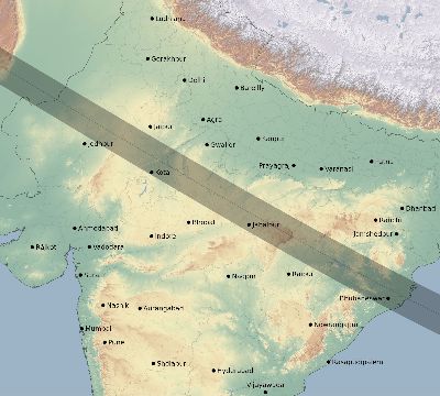Map of the eclipse path across India on 12/26/2782