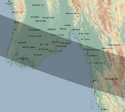 Map of the eclipse path across Myanmar on 12/26/2782